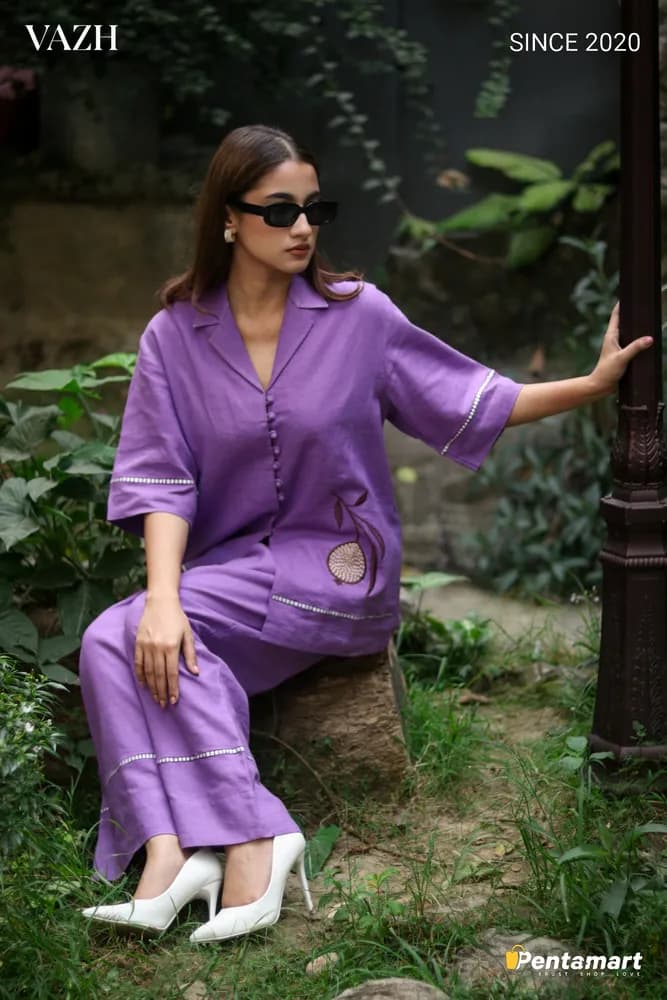 Lavender Legacy | Deep Lavender Button-Down Co-ord | Pomegranate Art